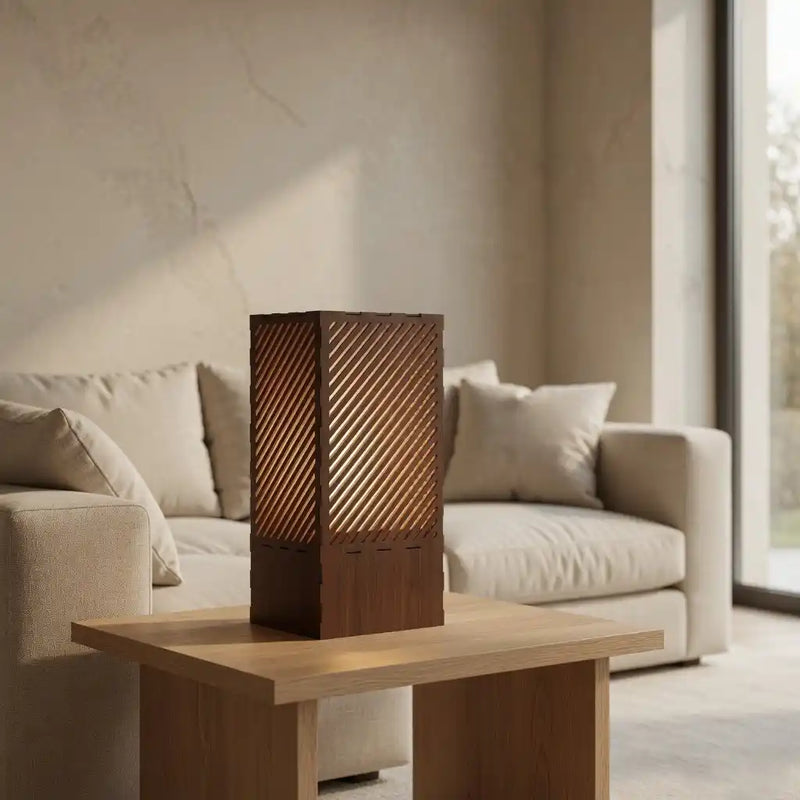 Wooden Night Light Modern Look Lining Pattern Table Lamp For Home Decor | Living Room