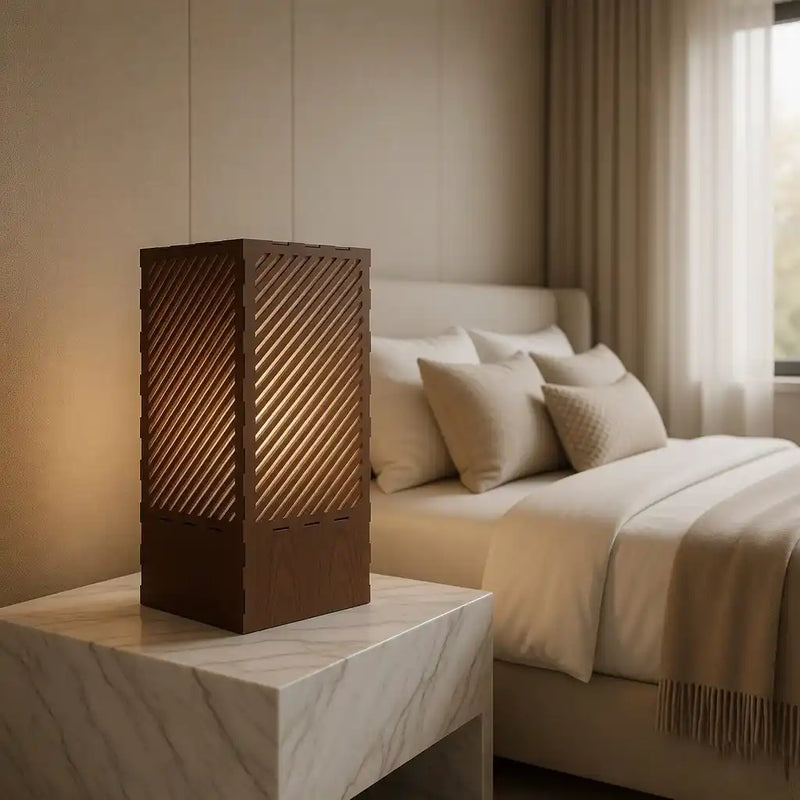 Wooden Night Light Modern Look Lining Pattern Table Lamp For Home Decor | Living Room