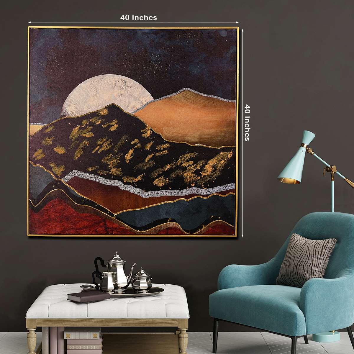 World of Colors Mountain Hand Painted Wall Painting with Floating Frame