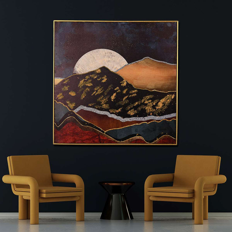 World of Colors Mountain Hand Painted Wall Painting with Floating Frame