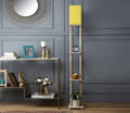 Yellow Color Cotton Shade 3 Tier Shelf Storage Solid Wooden Floor Lamp