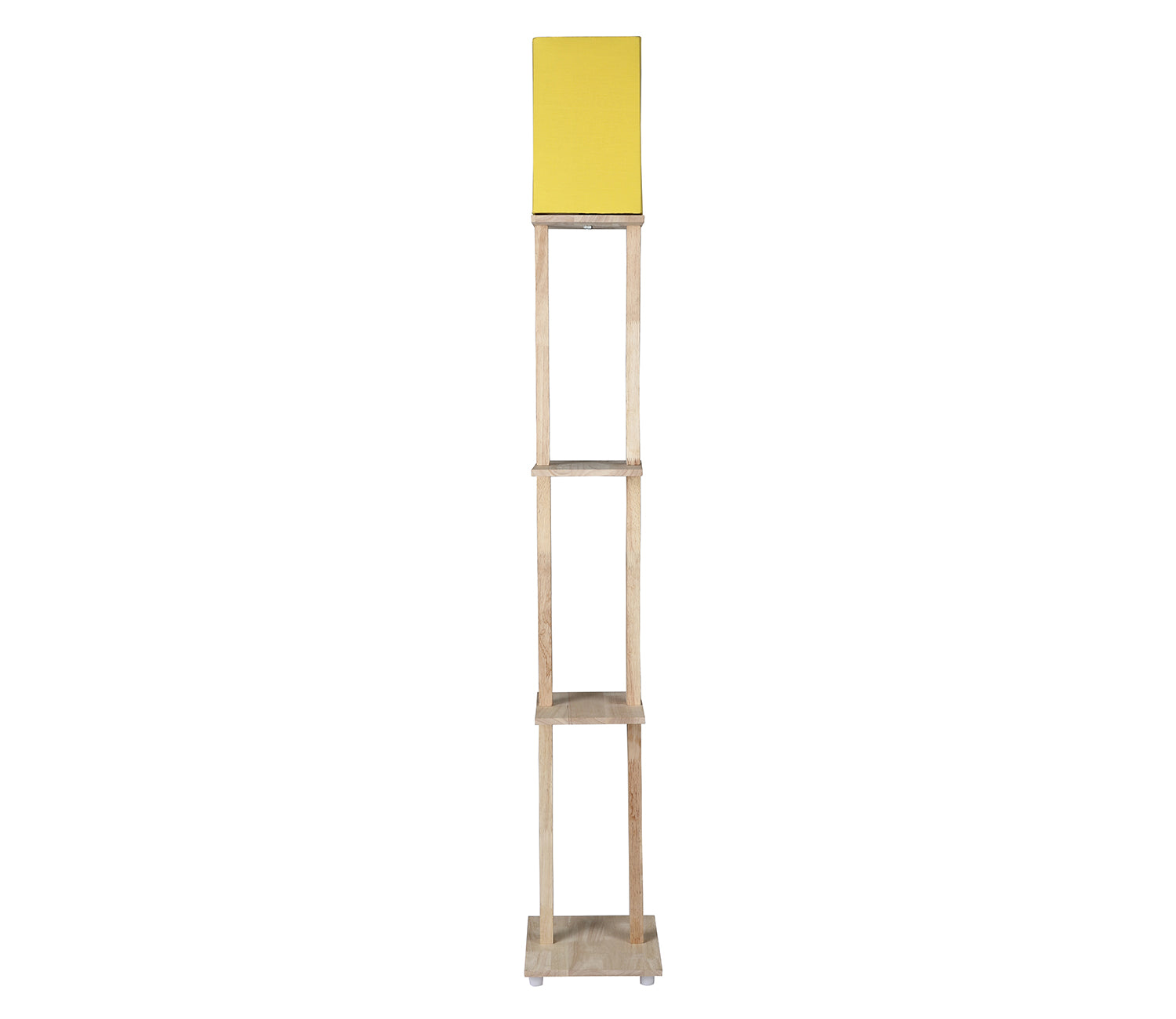 Yellow Color Cotton Shade 3 Tier Shelf Storage Solid Wooden Floor Lamp