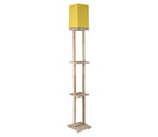 Yellow Color Cotton Shade 3 Tier Shelf Storage Solid Wooden Floor Lamp