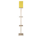 Yellow Color Cotton Shade 3 Tier Shelf Storage Solid Wooden Floor Lamp