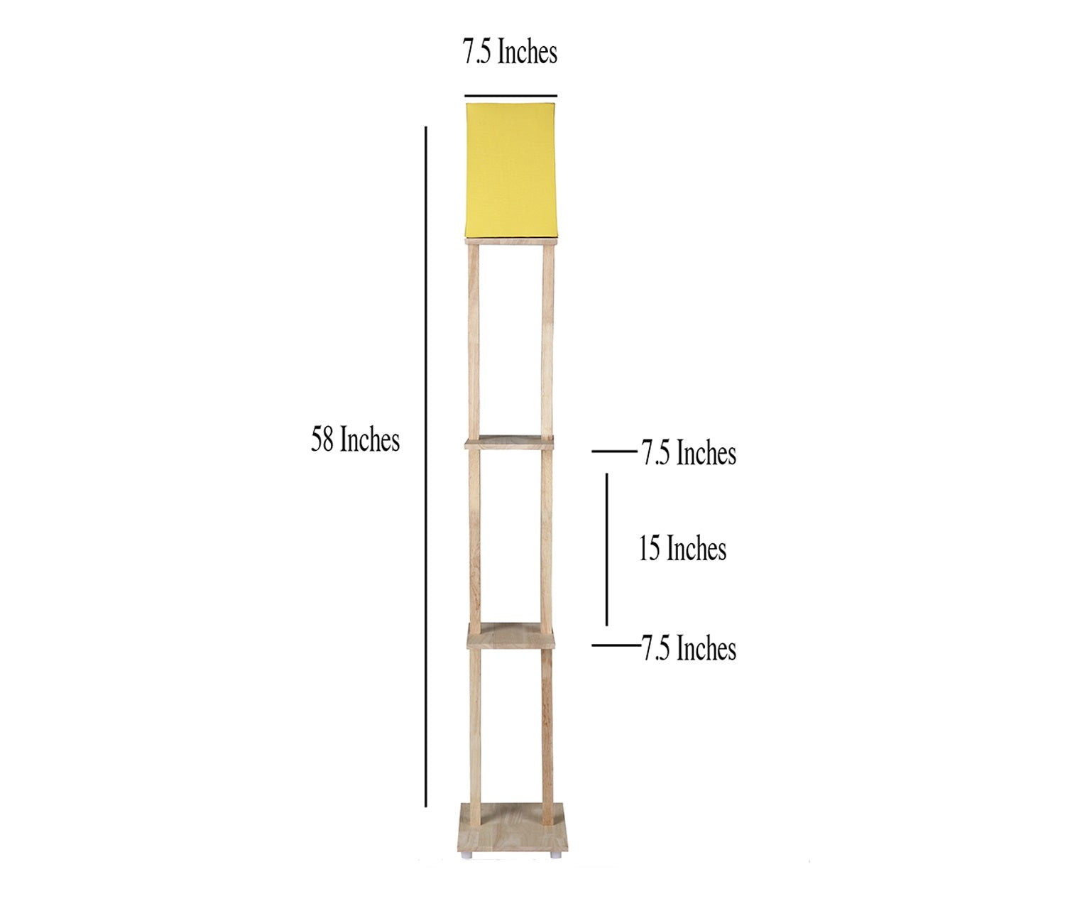 Yellow Color Cotton Shade 3 Tier Shelf Storage Solid Wooden Floor Lamp