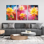 Yellow Flower Art Floating Canvas Wall Painting Set of Three