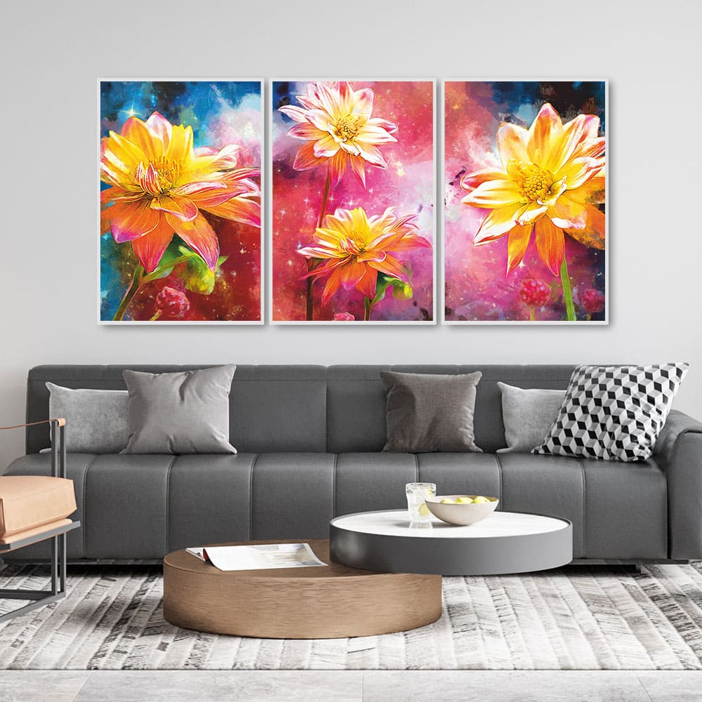 Yellow Flower Art Floating Canvas Wall Painting Set of Three