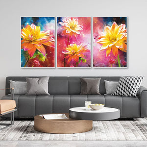 Yellow Flower Art Floating Canvas Wall Painting Set of Three