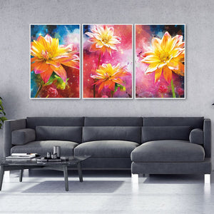 Yellow Flower Art Floating Canvas Wall Painting Set of Three