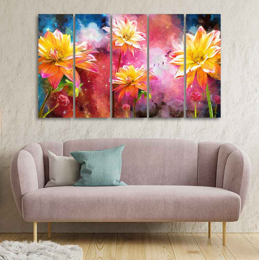 Yellow Flower Canvas Wall Painting of Five Pieces