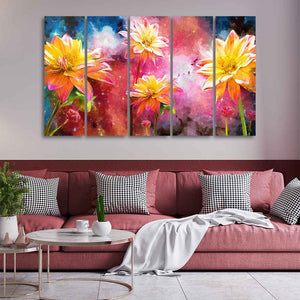 Yellow Flower Canvas Wall Painting of Five Pieces