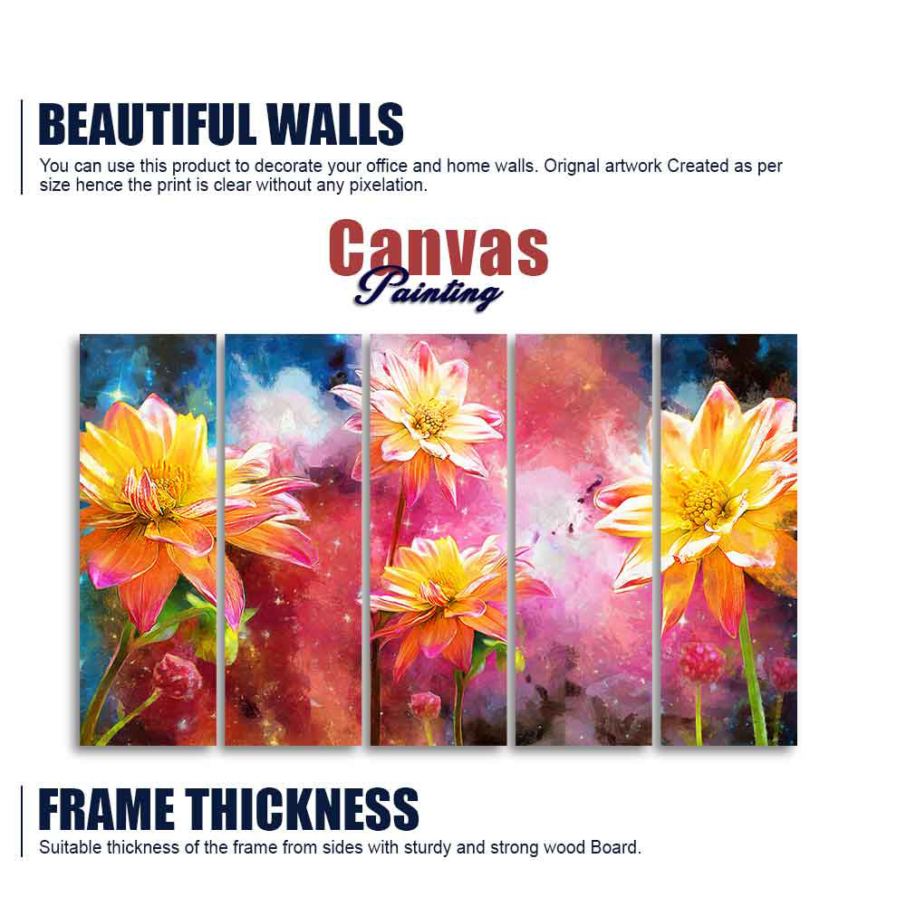 Yellow Flower Canvas Wall Painting of Five Pieces