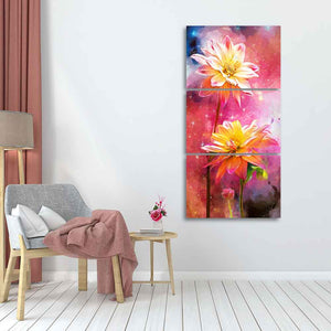 Yellow Flowers on Colorful Galaxy Background 3 Pieces Canvas Wall Painting