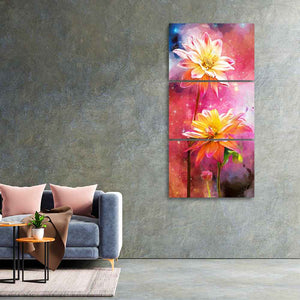 Yellow Flowers on Colorful Galaxy Background 3 Pieces Canvas Wall Painting