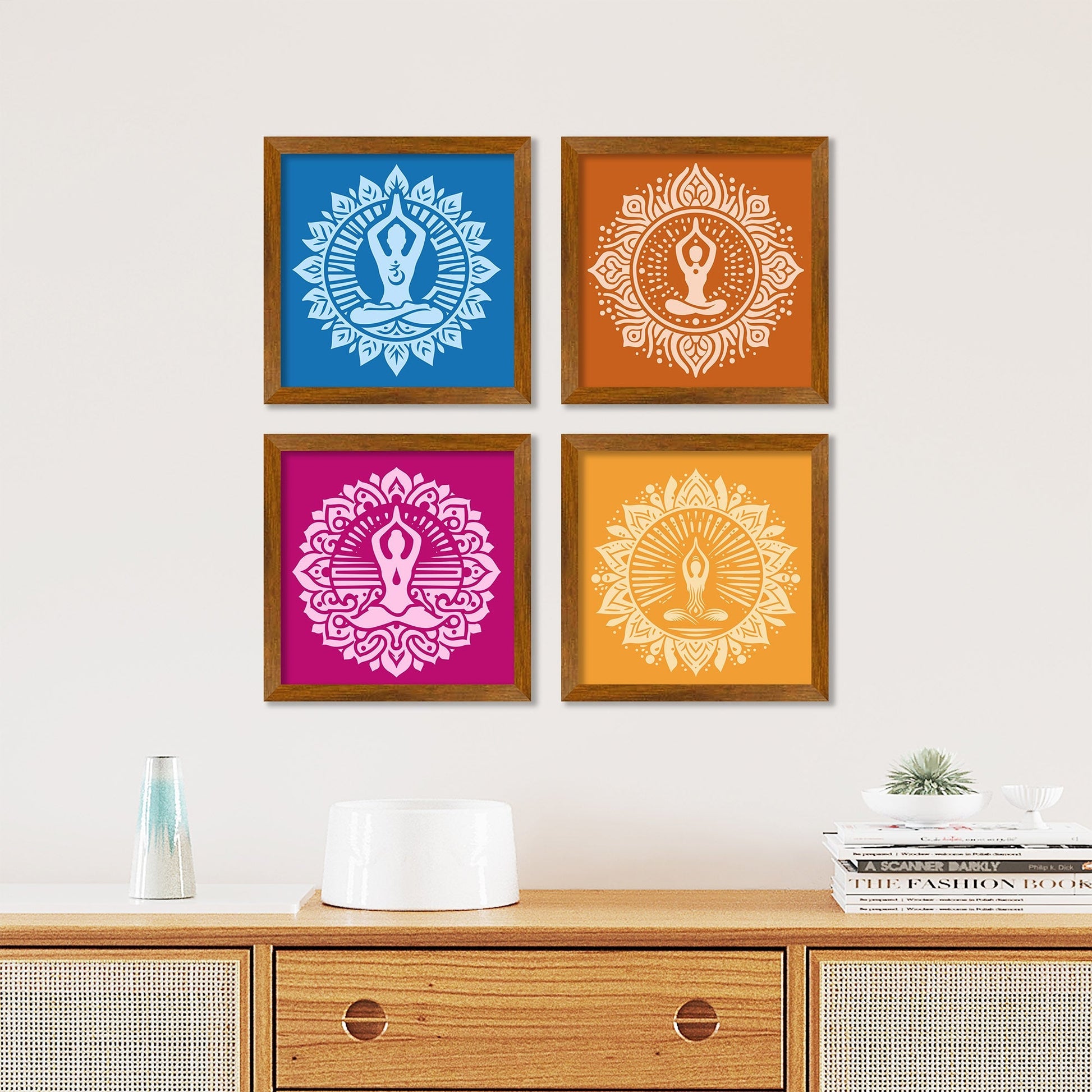 Yogaasana Art Wooden Wall Frame Set of Four