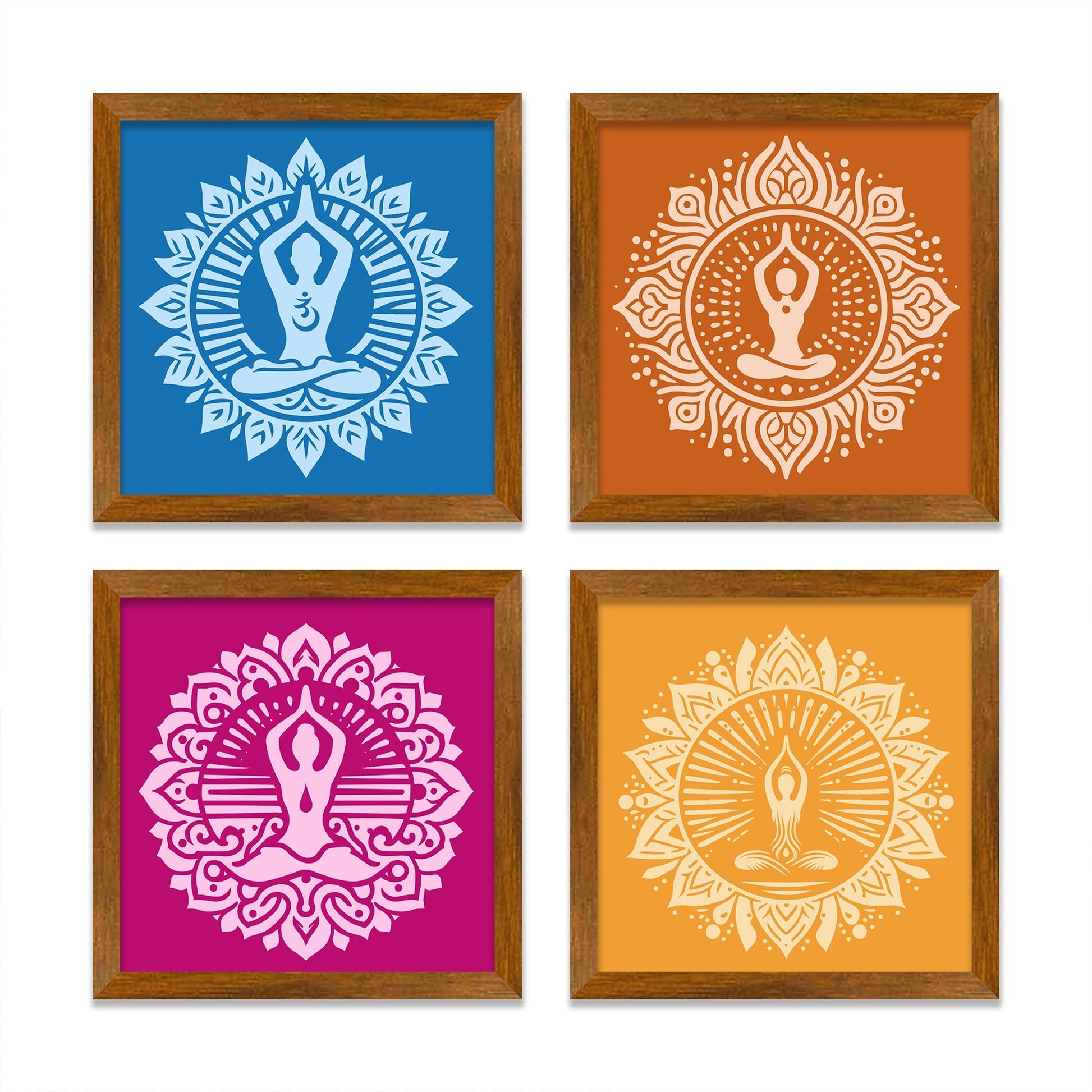 Yogaasana Art Wooden Wall Frame Set of Four