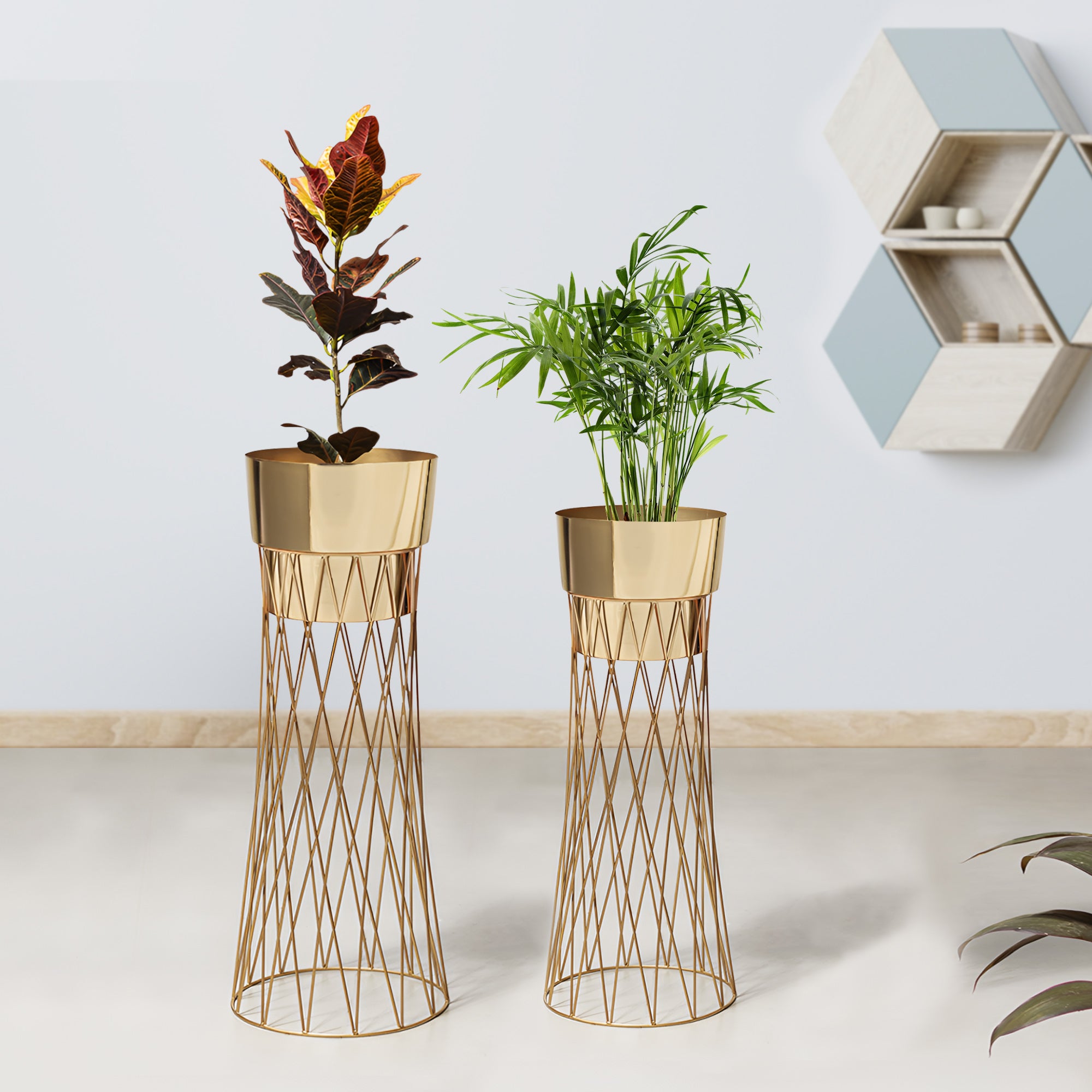 Zen Botanics Gold Stand & Ross Gold Pot Planters Set of 2