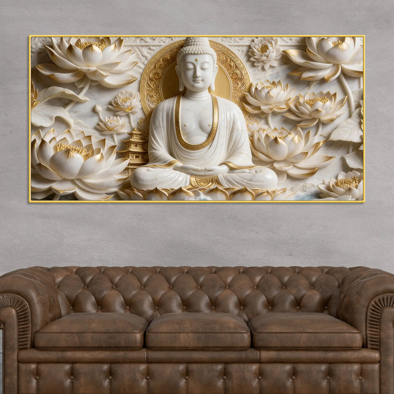 Zen Buddha with Lotus Blossoms 3D Canvas Wall Painting