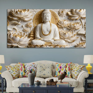 Zen Buddha with Lotus Blossoms 3D Canvas Wall Painting