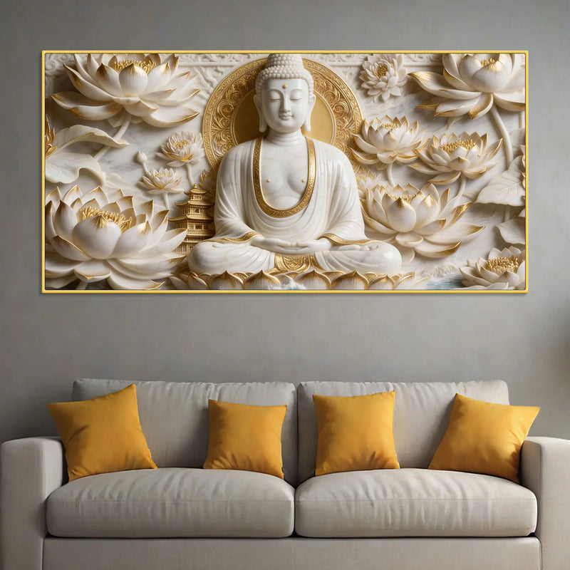 Zen Buddha with Lotus Blossoms 3D Canvas Wall Painting