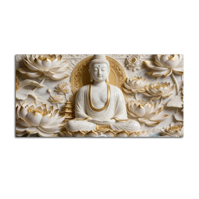 Zen Buddha with Lotus Blossoms 3D Canvas Wall Painting