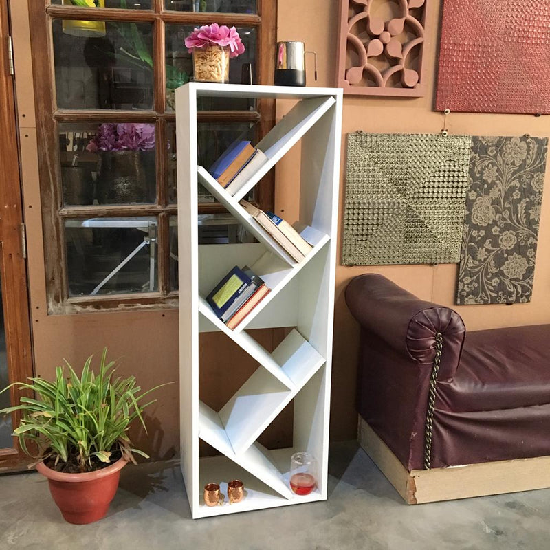 Zig Zag Wooden Bookshelf| Space Saving Floor Standing Bookshelf
