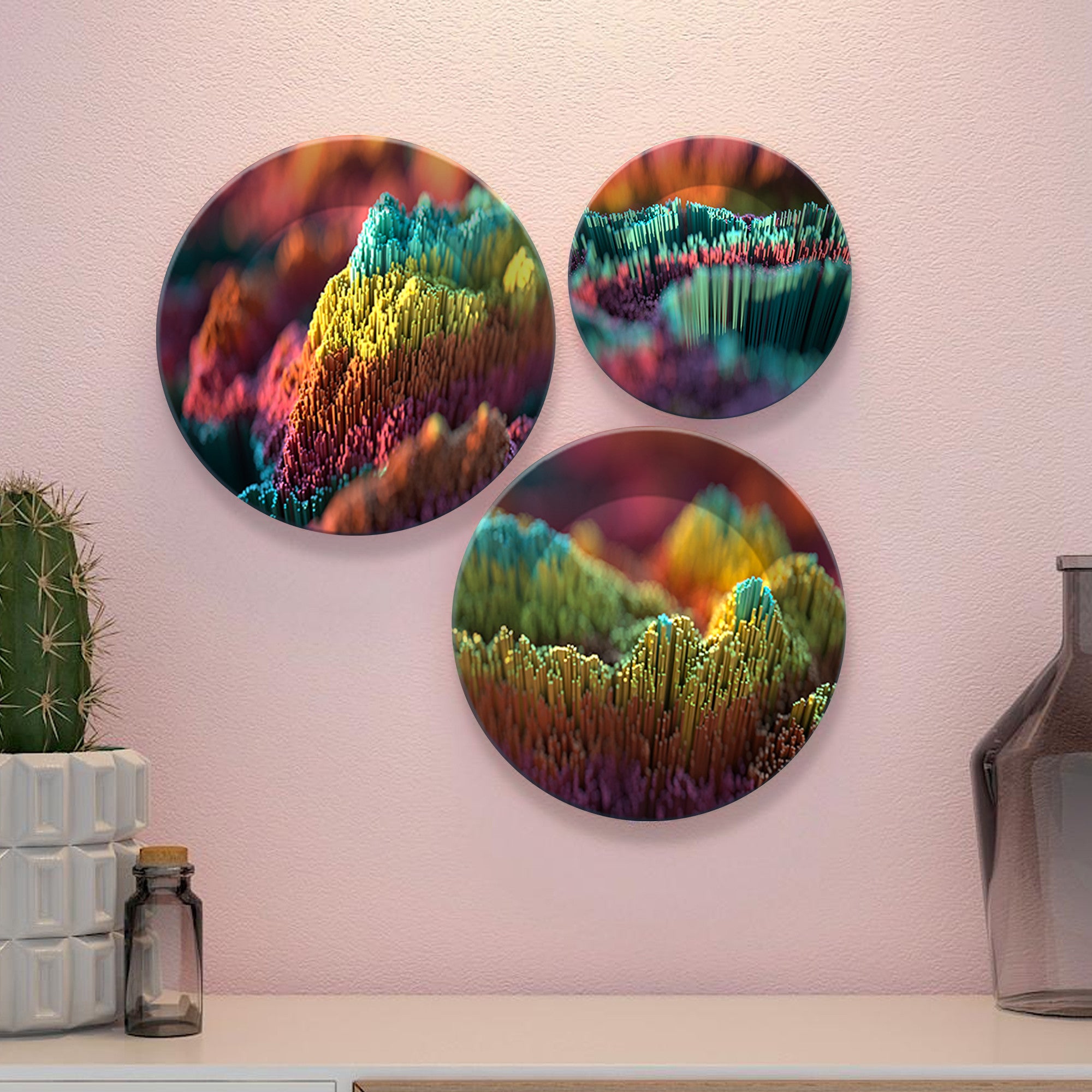 3D Illustration Abstract Art Wall Plates Painting Set of Three