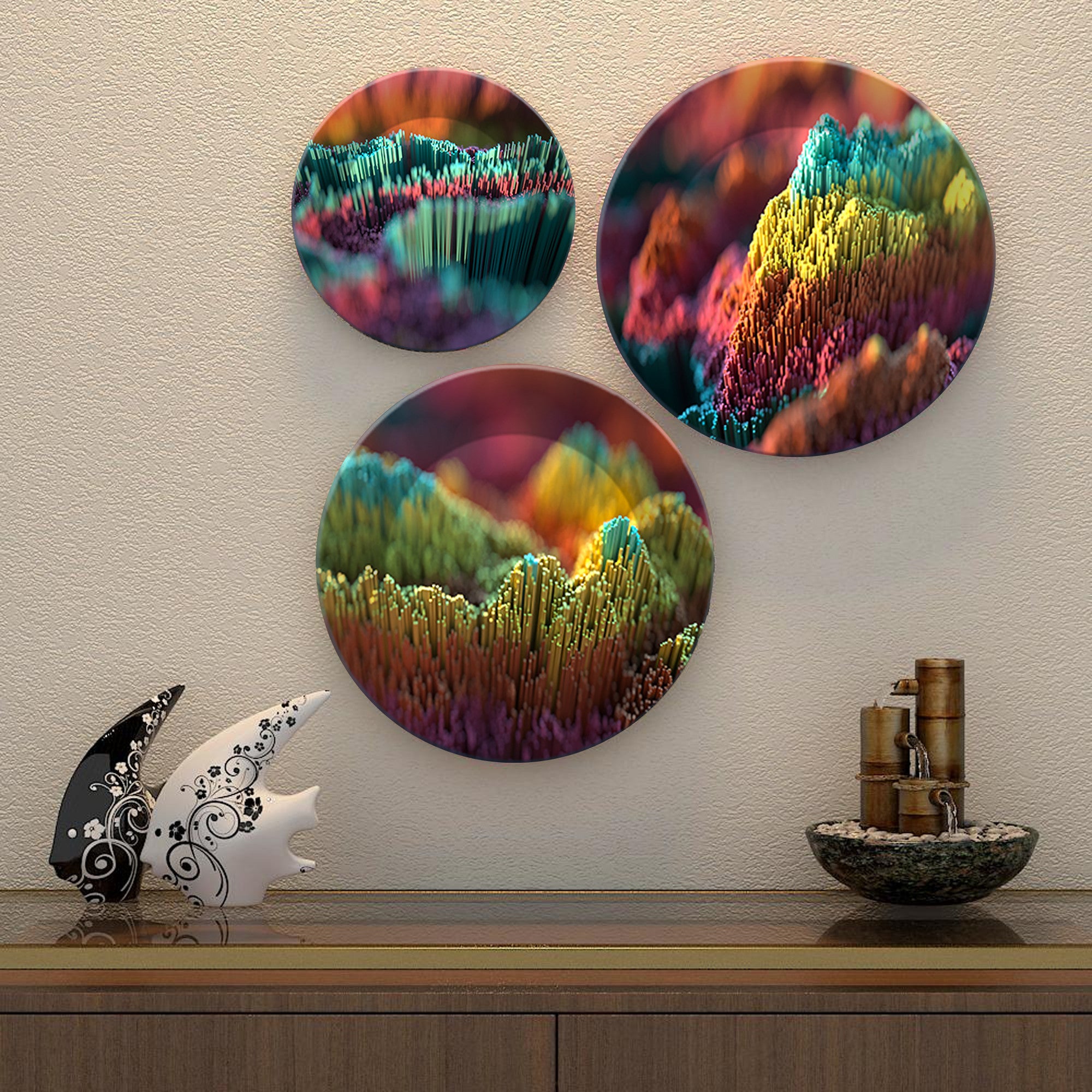 3D Illustration Abstract Art Wall Plates Painting Set of Three