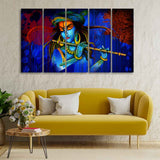 5 Pieces Canvas Wall Painting of Lord Krishna Playing Flute