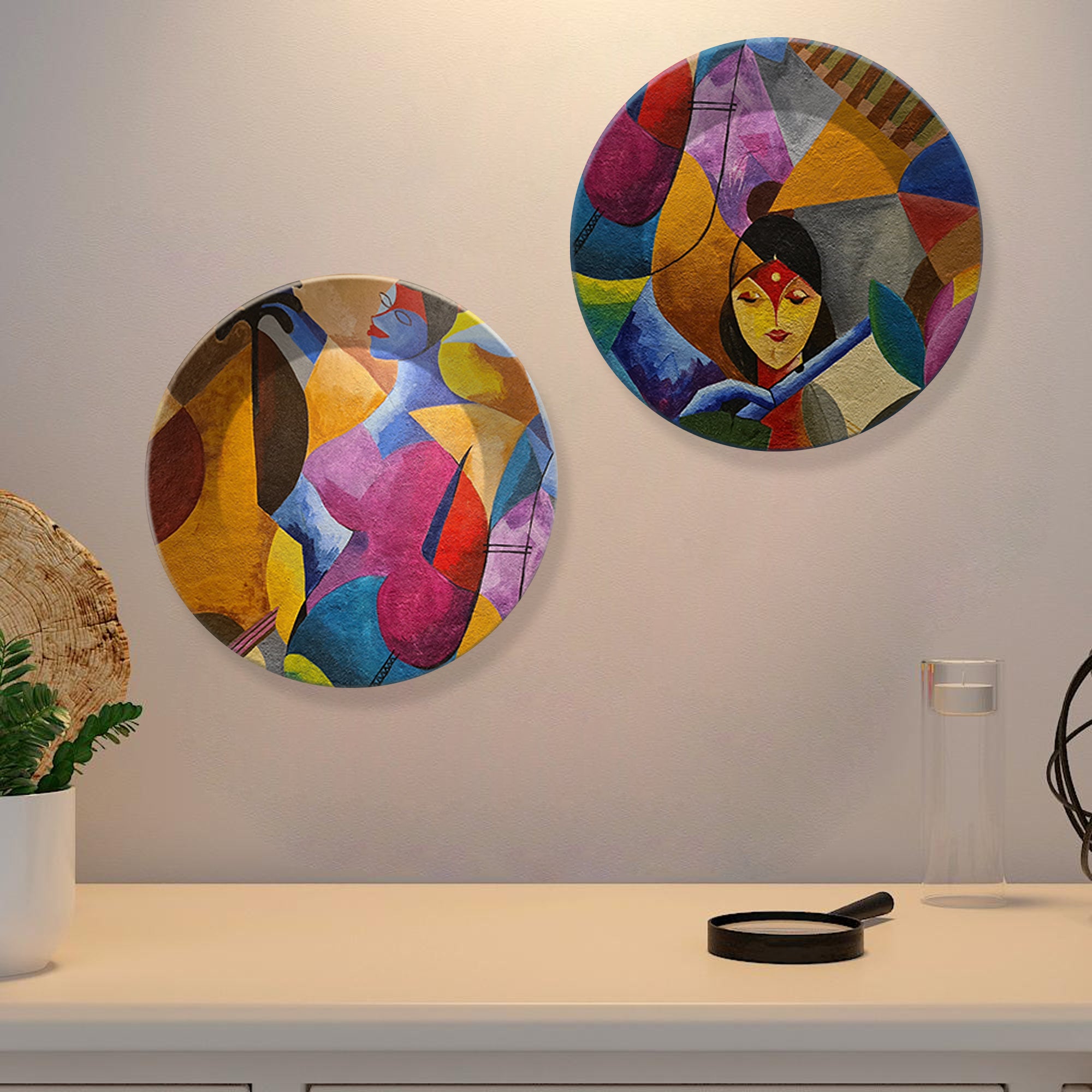 Abstract Modern Art Ceramic Wall Hanging Plates of Two Pieces