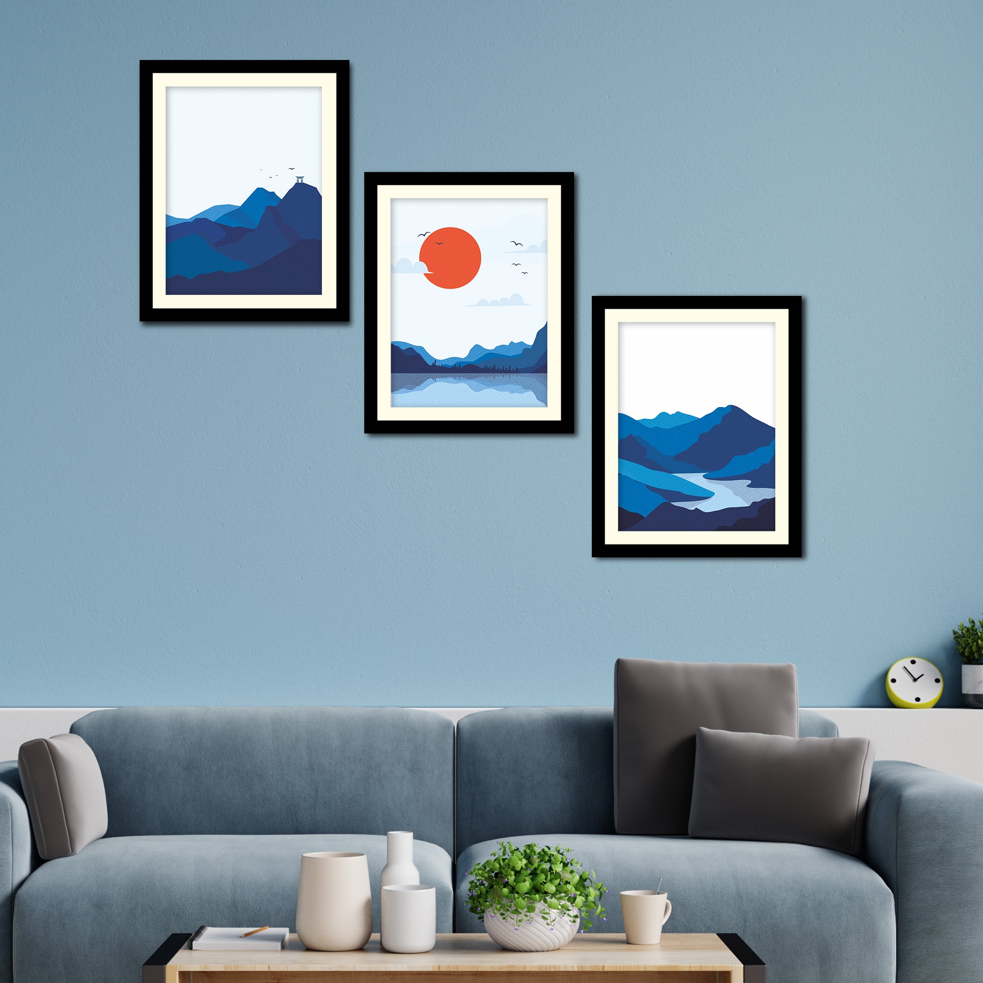 Abstract Mountain Landcape Wall Frame Set of Three