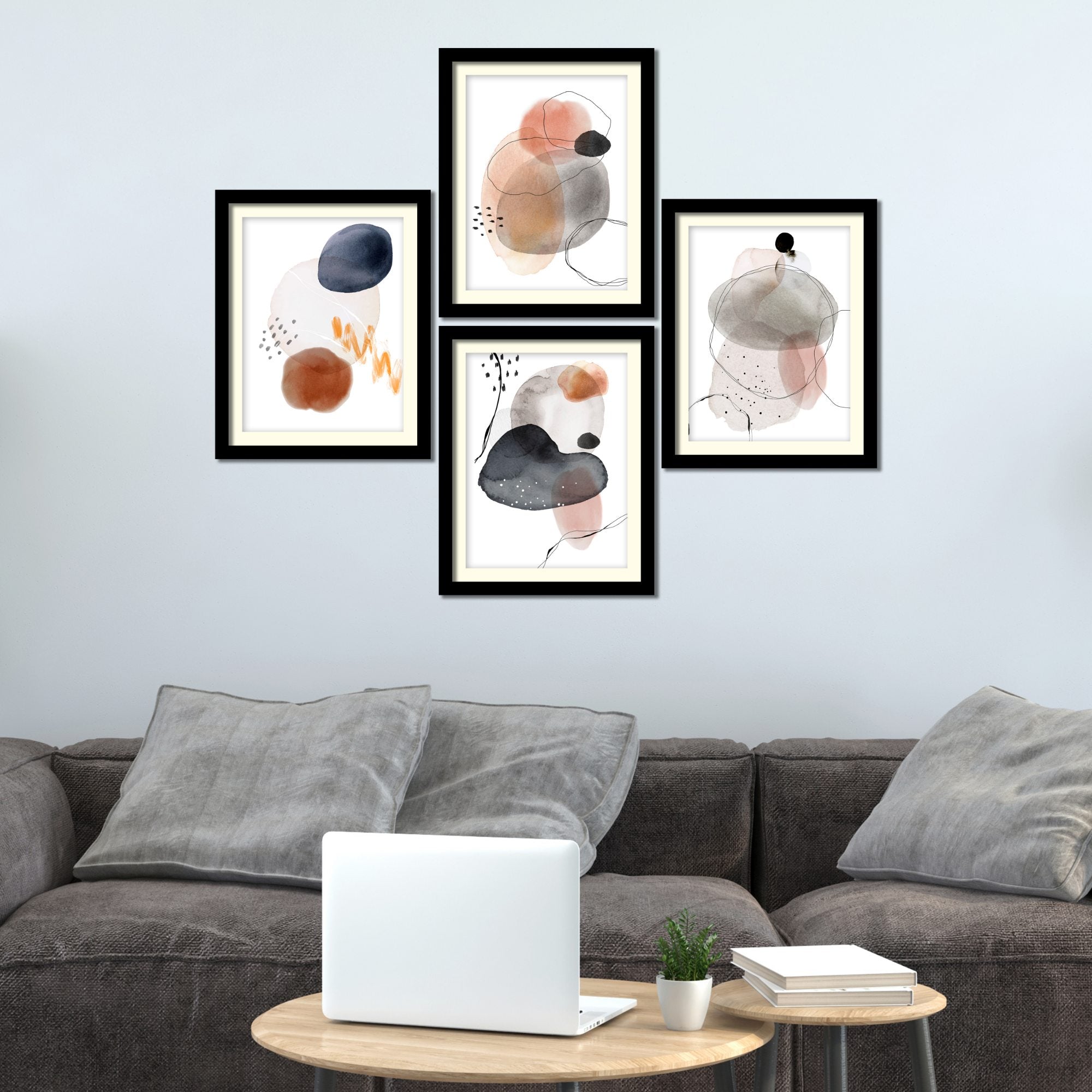 Abstract Watercolor Circles Premium Wall Frame Set of Four