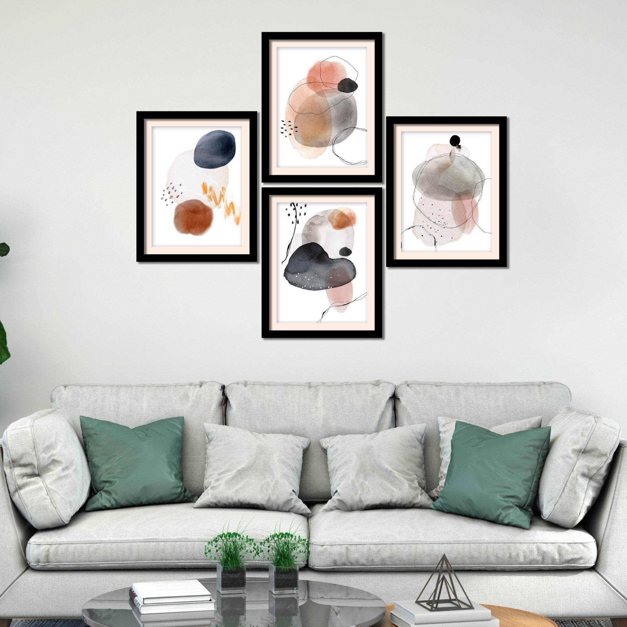 Abstract Watercolor Circles Premium Wall Frame Set of Four