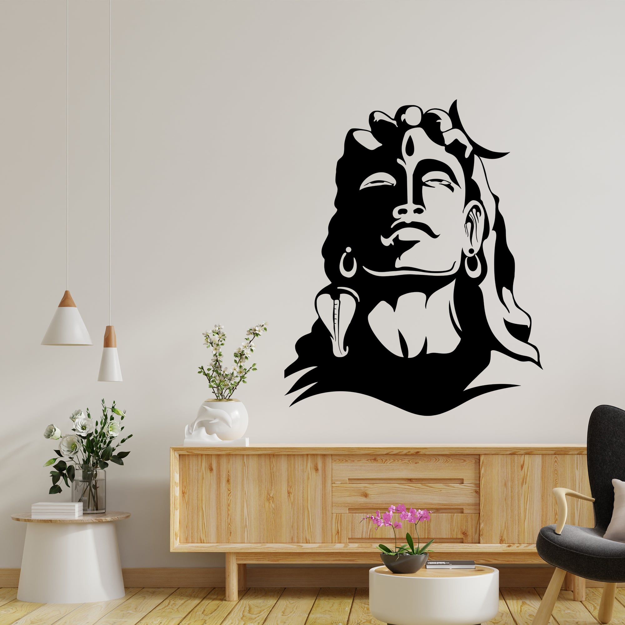 PVC Vinyl Adiyogi Lord Shiva Wall Sticker, For Living Room, Size/Dimension:  64x60 cm