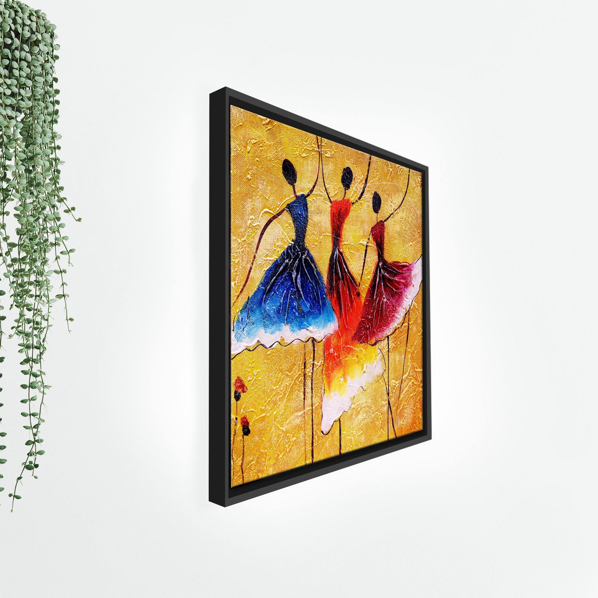 African Warli Art Floating Canvas Wall Painting Frame - Vibecrafts