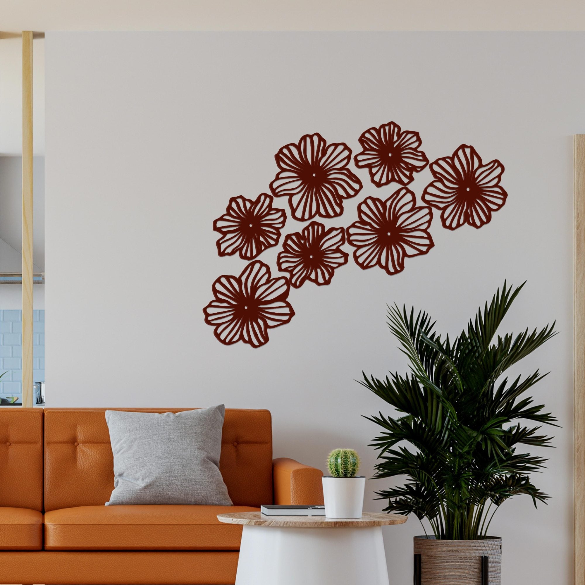 Beautiful Flowers Design Brown Wooden Wall Hanging