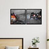 Beautiful Lake View Scenery Wall Painting of 2 Pieces Floating Frame
