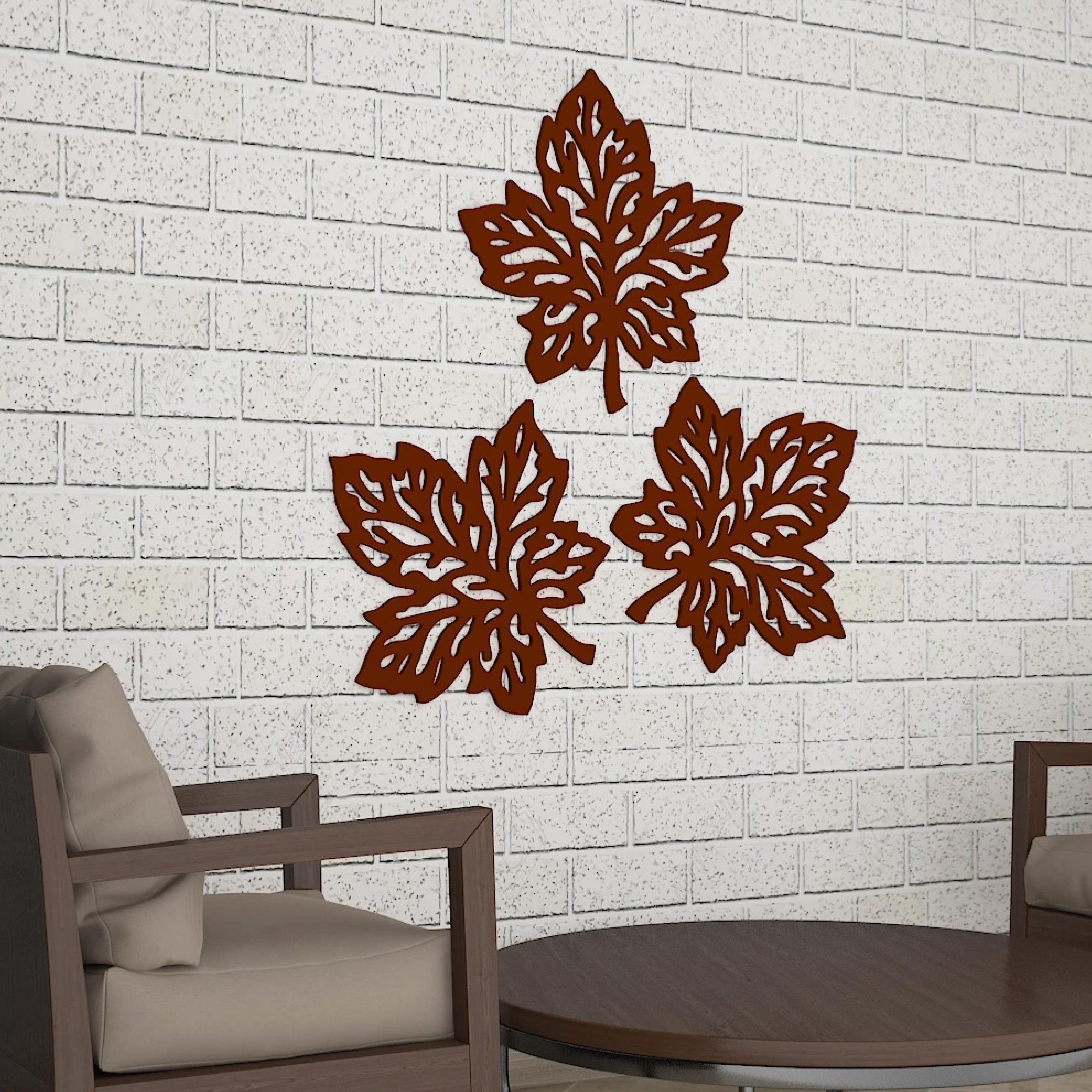 Beautiful Leaves in Brown Color Design Wooden Wall Hanging