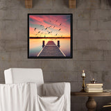 Beautiful Sunset view at Pond Floating Canvas Wall Painting Frame