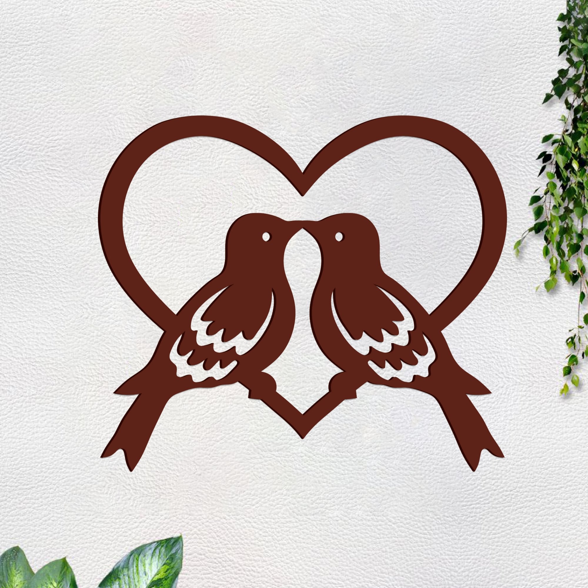 Two Birds in Heart Design Premium Quality Wooden Wall Hanging