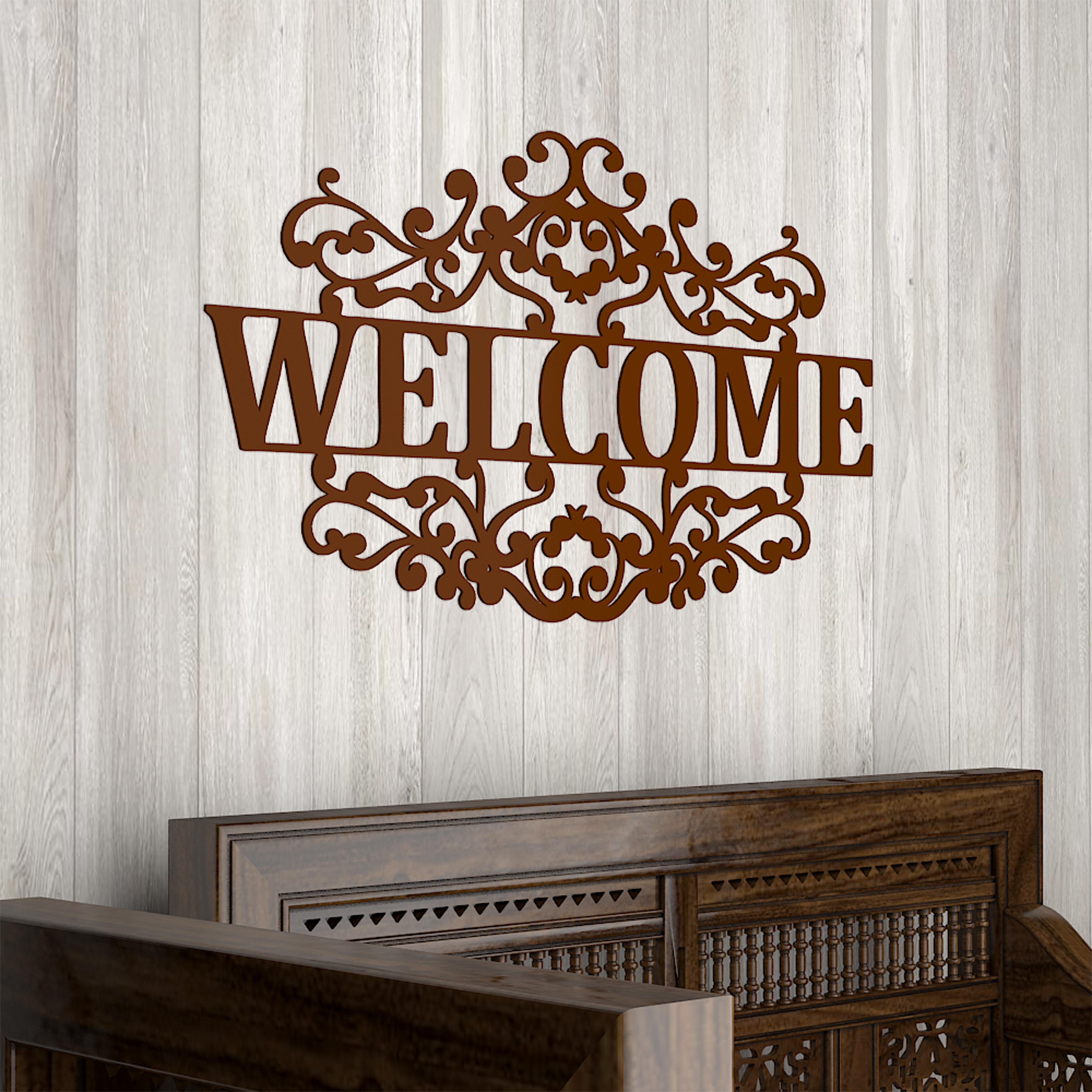 Beautiful Welcome in Mahogany Brown Color Design Wooden Wall Hanging