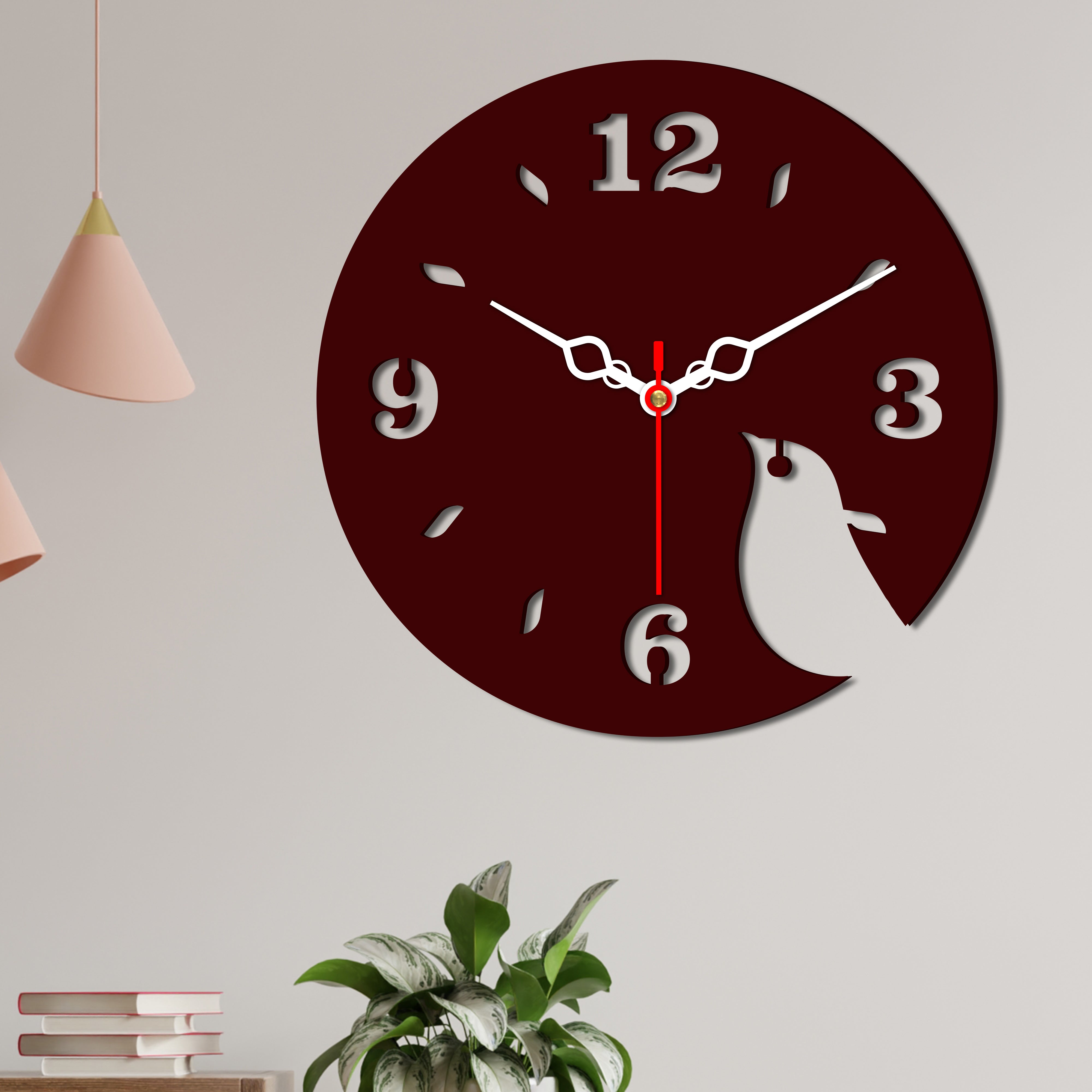 Bird Shape Design Wooden Wall Clock