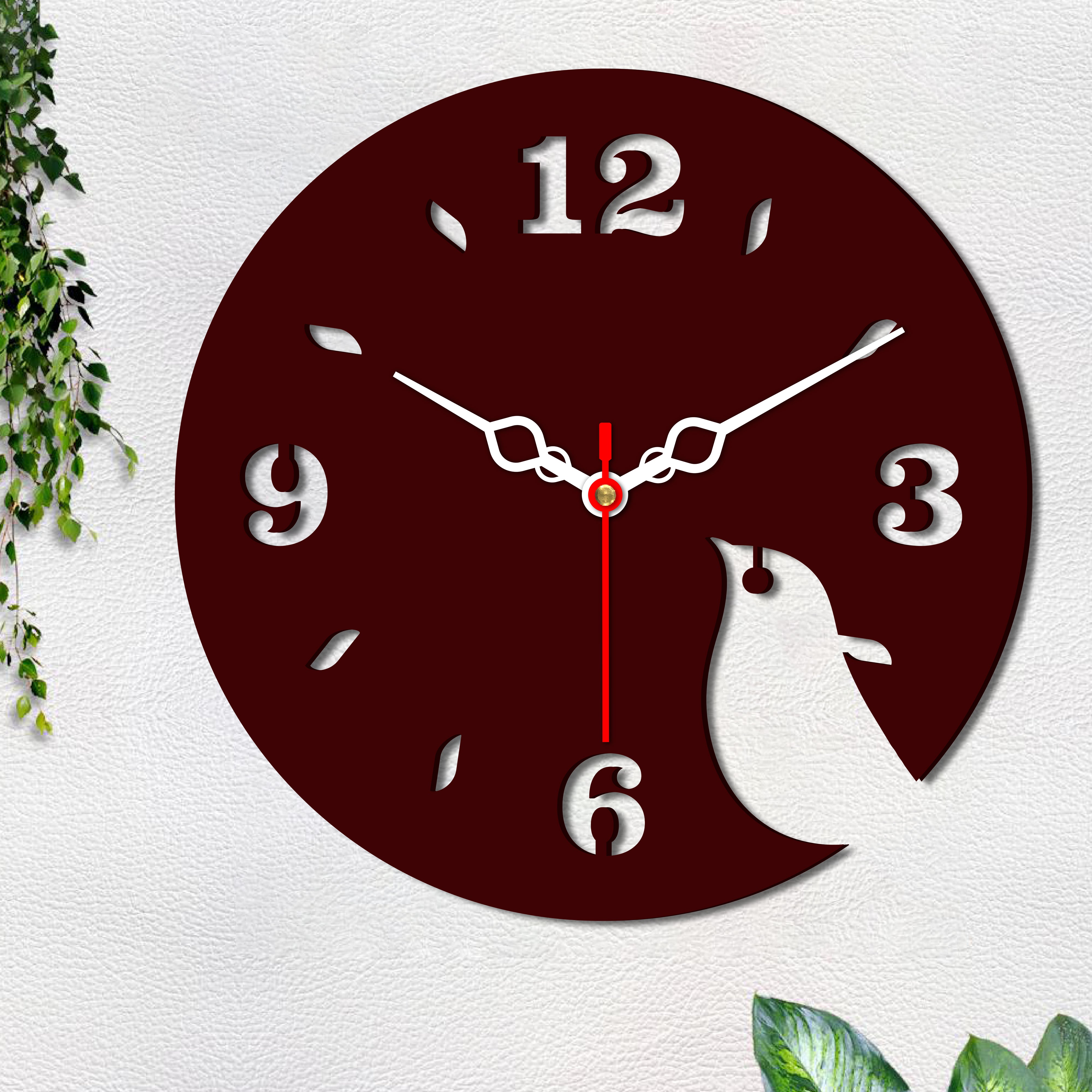 Bird Shape Design Wooden Wall Clock