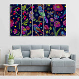 Birds Flowers & Butterfly Canvas Wall Painting Set of Five