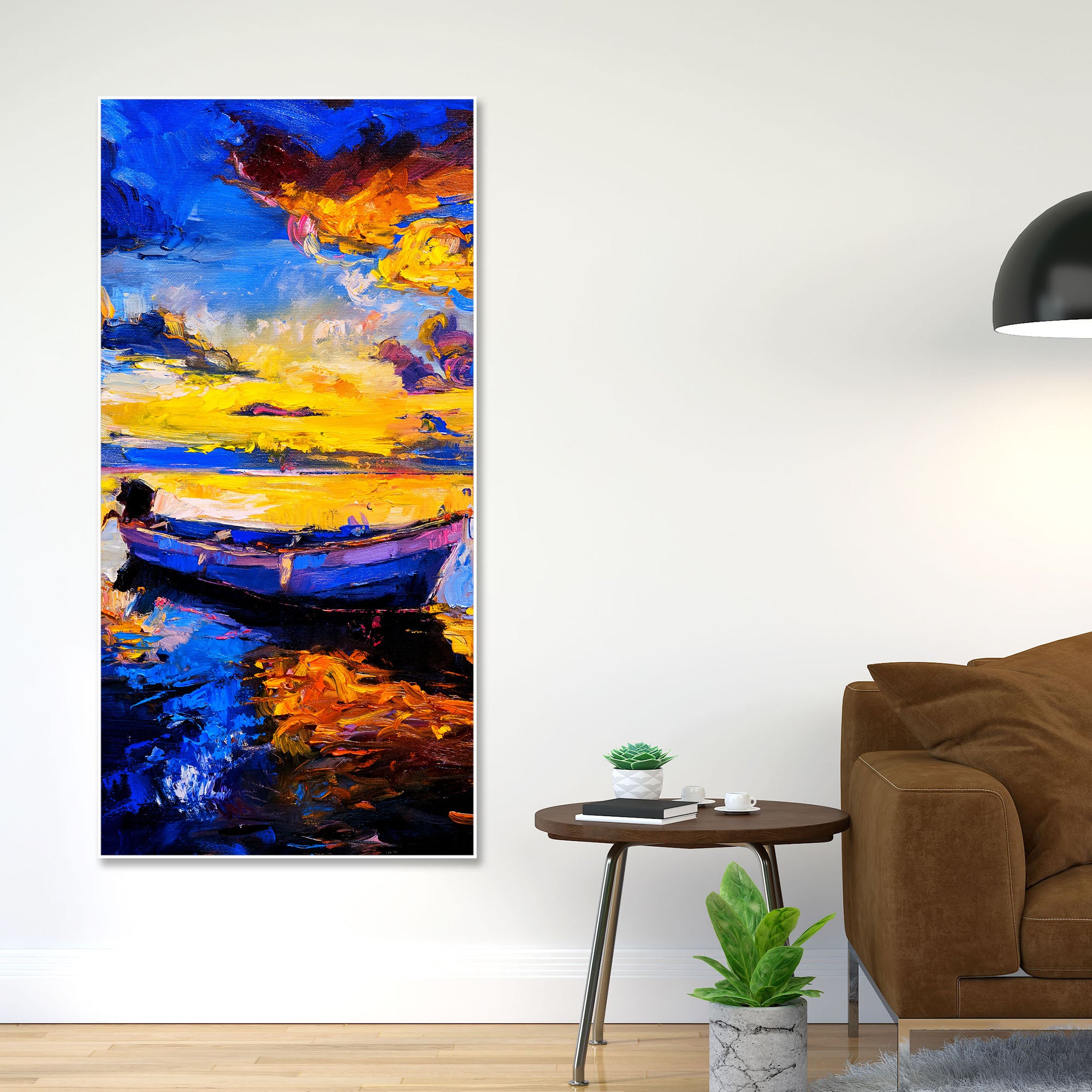 Boat & Sunset Floating Canvas Wall Painting