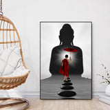 Buddha & Monk Floating Canvas Wall Painting
