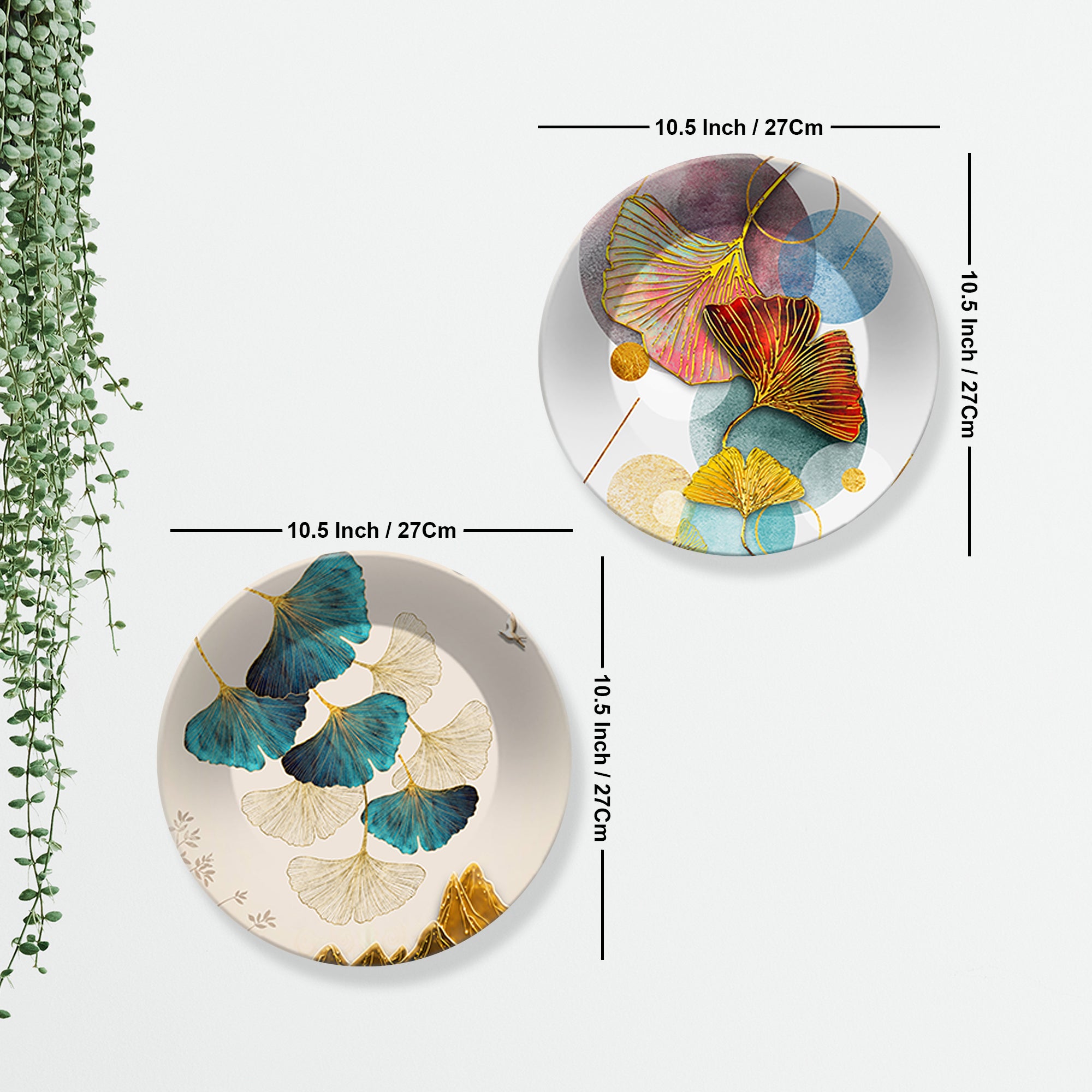 Colorful Flower Ceramic Wall Hanging Plates of Two Pieces