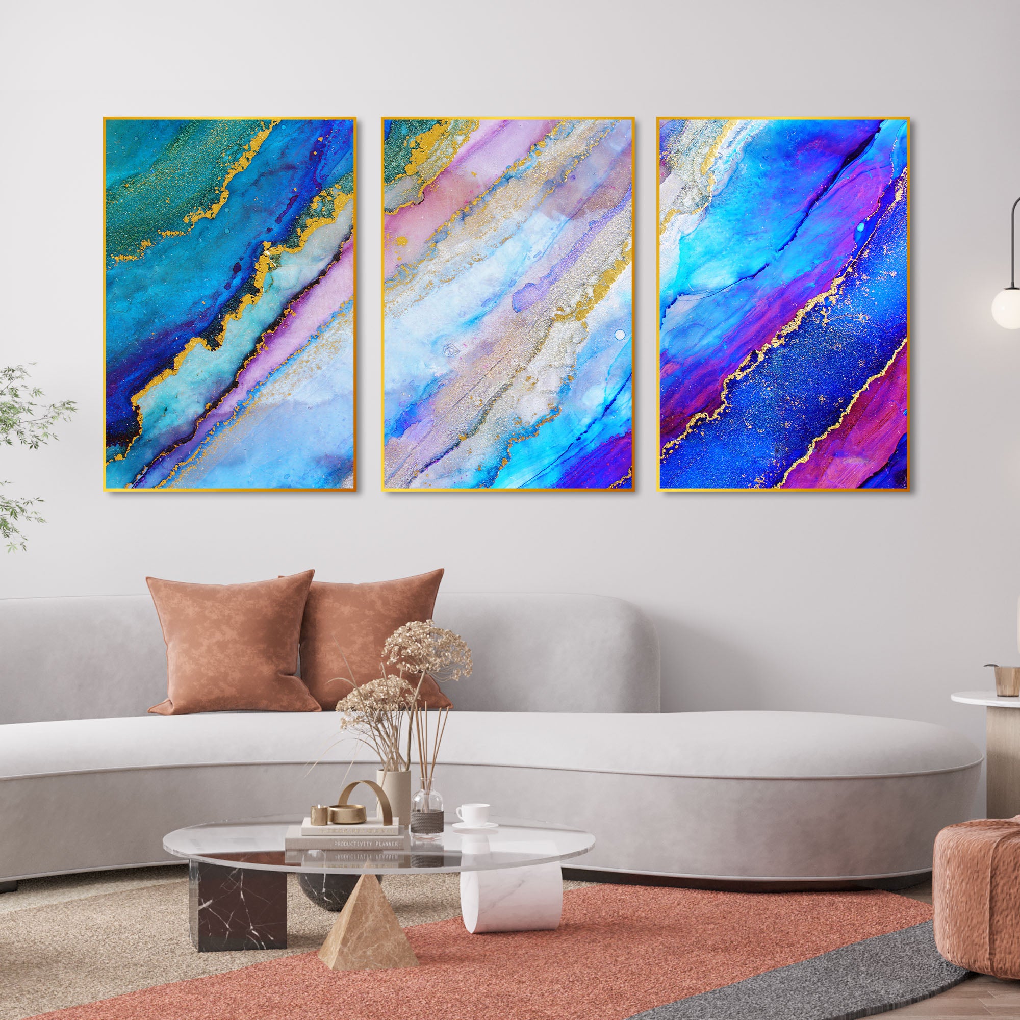 Colorful Ink Floating Canvas Wall Painting Set of Three