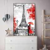 Couple at Eiifel Tower Floating Canvas Wall Painting