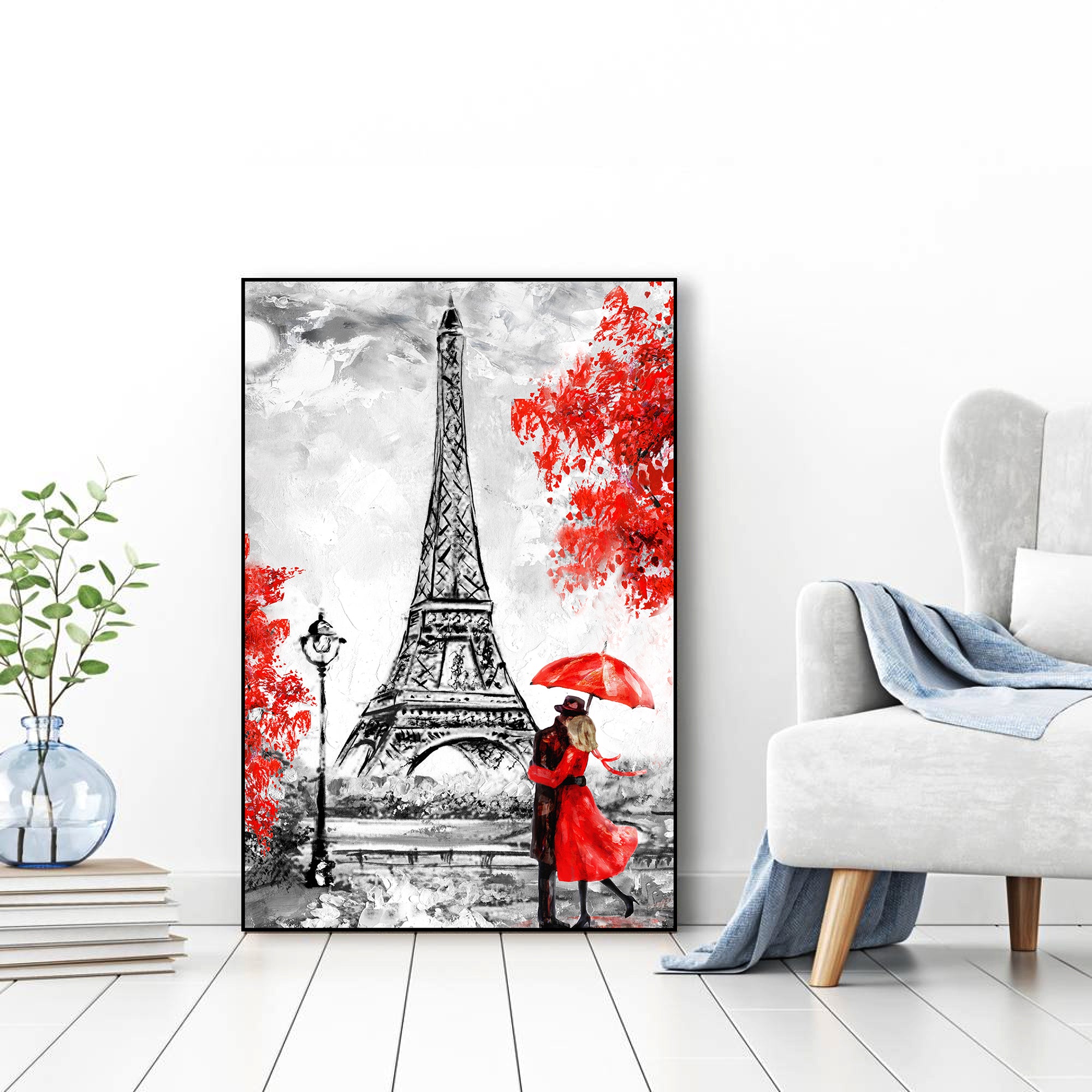 Couple at Eiifel Tower Floating Canvas Wall Painting